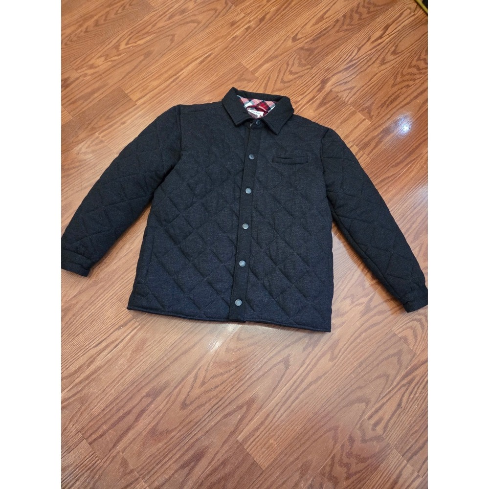 Tommy Hilfiger Kids Quilted Snap Button Jacket Red Plaid Lined Dark Gray Size 10